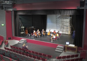 Orchestra pit infill, stage, staging, deck, decking, Maltbury, portable staging, North London Collegiate